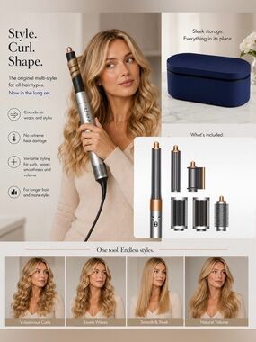 New Dyson Style Multi-Head Hot Air Styler - Silver & Copper
